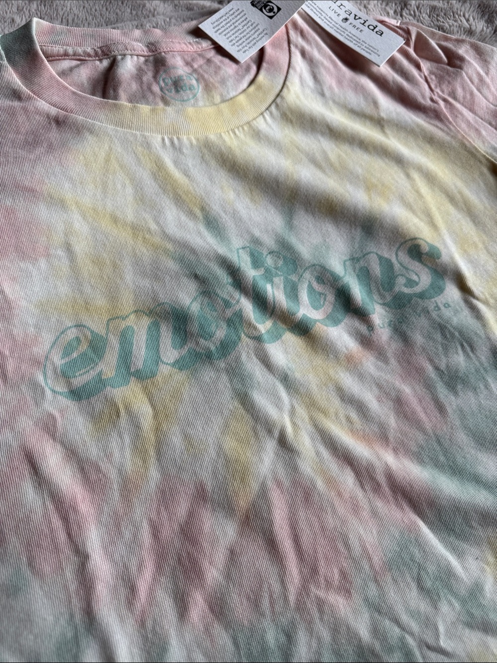 Pura Vida Pastel Tie-Dye Crop Top with Mint 'emotions' Graphic